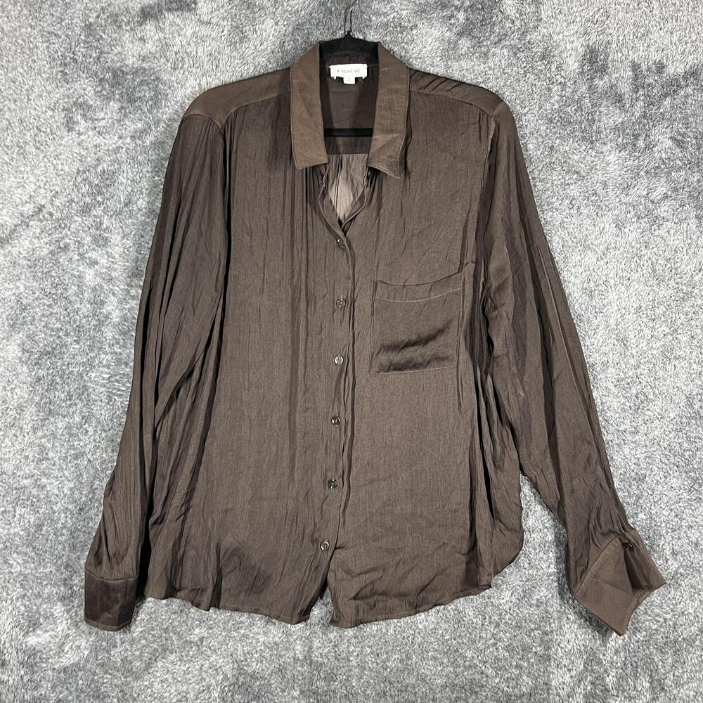 EVEREVE Button-Up Womens XL Brown Polyester Relaxed Fit Pleated Pockets